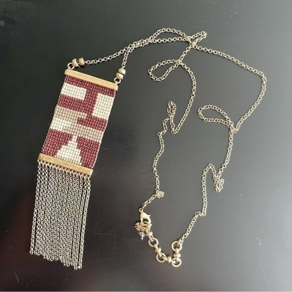 Lucky Brand Long Gold Tone Beaded Fringe Necklace